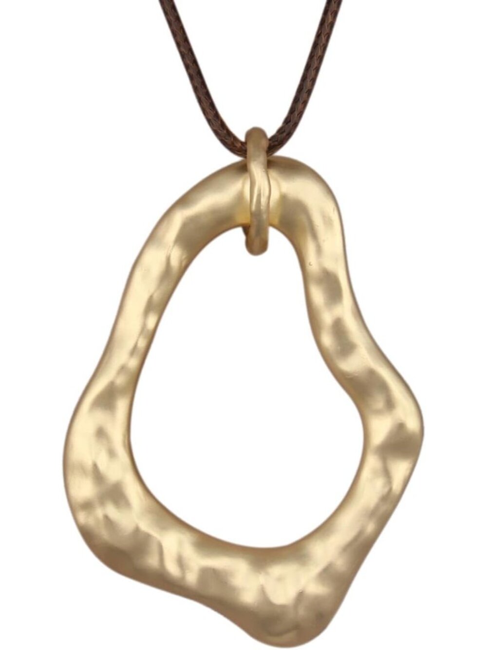 Women's Boho Gold Abstract Loop Pendant Necklace Hammered Open Hoop Choker